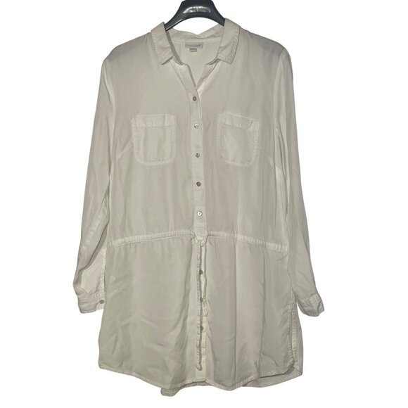 J. Jill Button Down Drawstring Waist Tunic Top Sz LG Coverup Minimalist Neutral - Picture 1 of 8